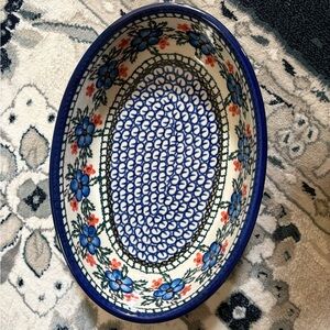 Polish Pottery Floral Oval Ceramic Serving Dish
